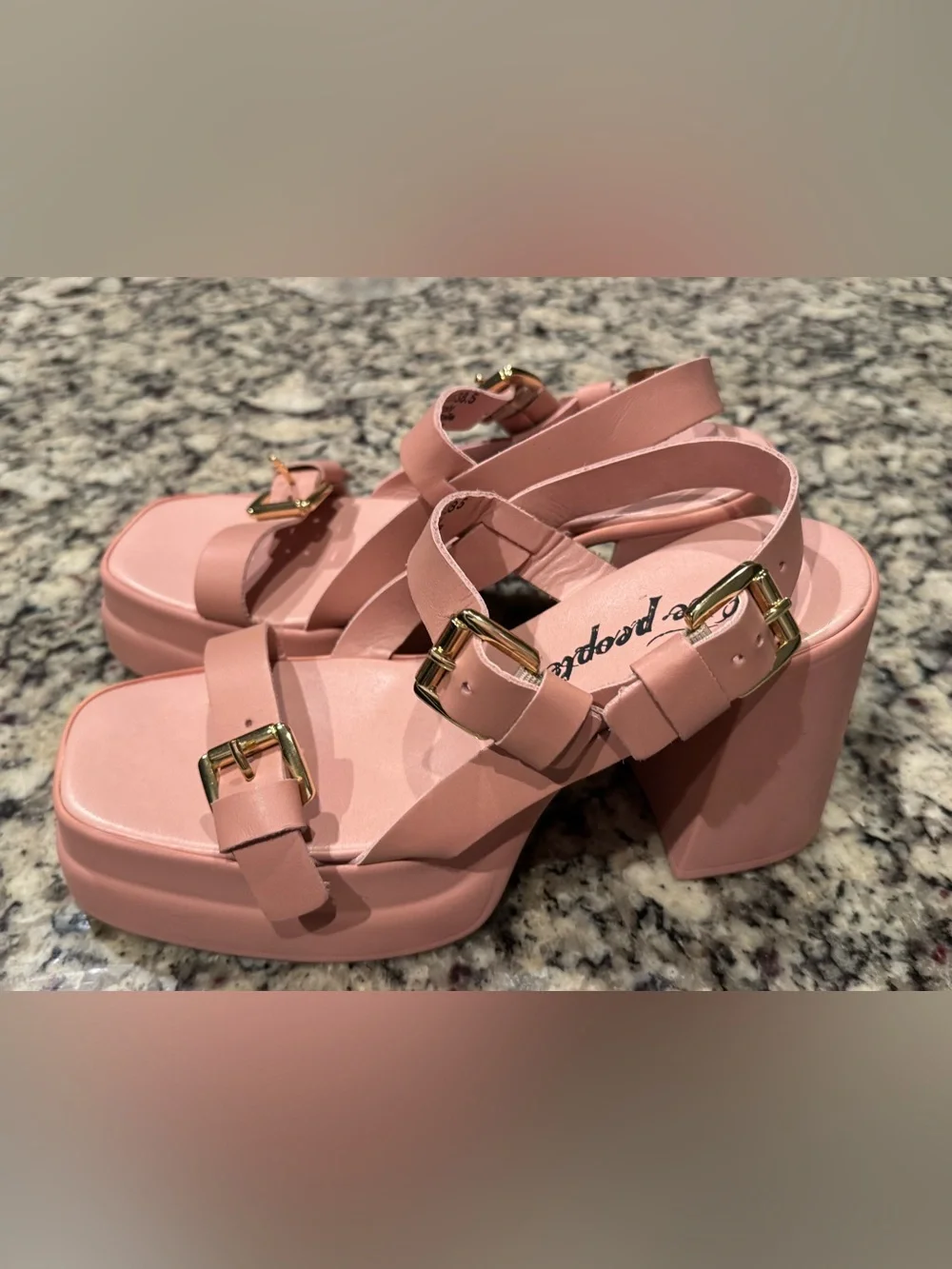 NWOT Free People Blush Pink Buckle Platform Sandals -38.5